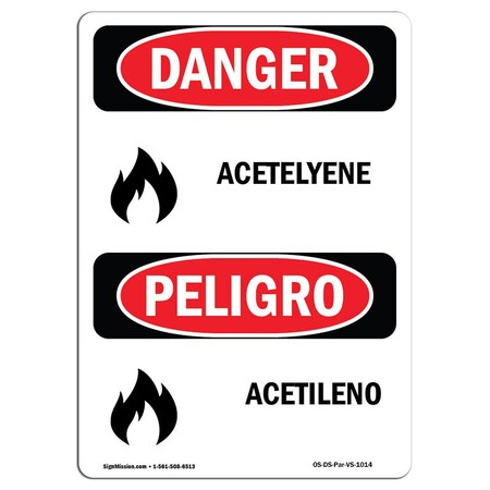 Signmission Safety Sign, OSHA Danger, 14" Height, Acetylene, Bilingual Spanish OS-DS-D-1014-VS-1014